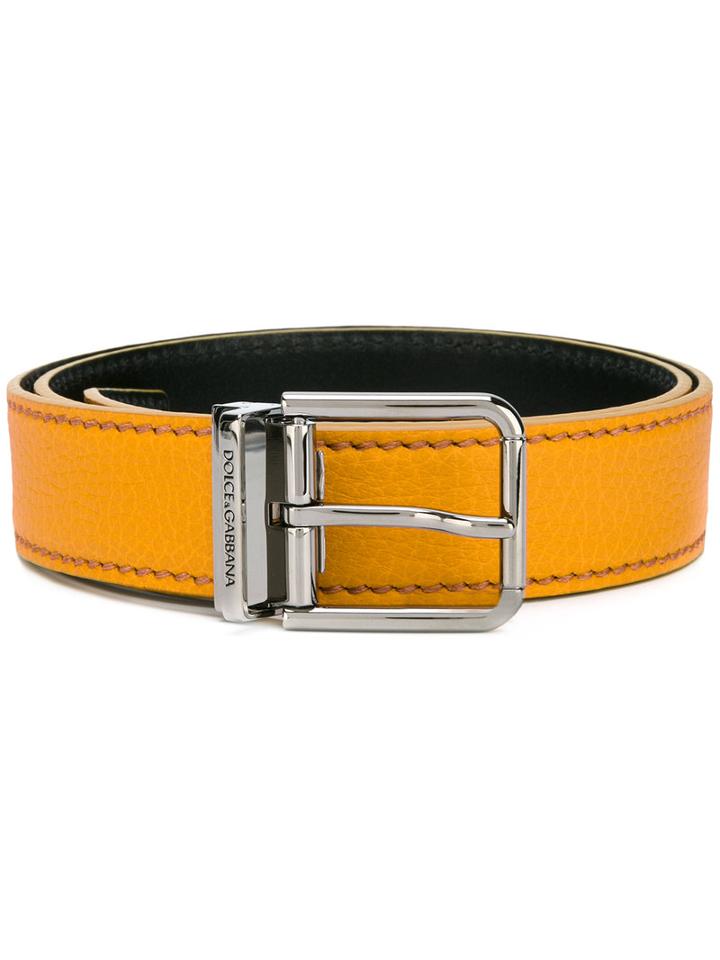 Dolce & Gabbana Logo Buckle Belt, Men's, Size: 105, Yellow/orange, Leather