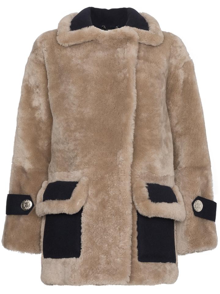 Navro Shearling Coat With Large Lapels - Nude & Neutrals