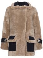 Navro Shearling Coat With Large Lapels - Nude & Neutrals