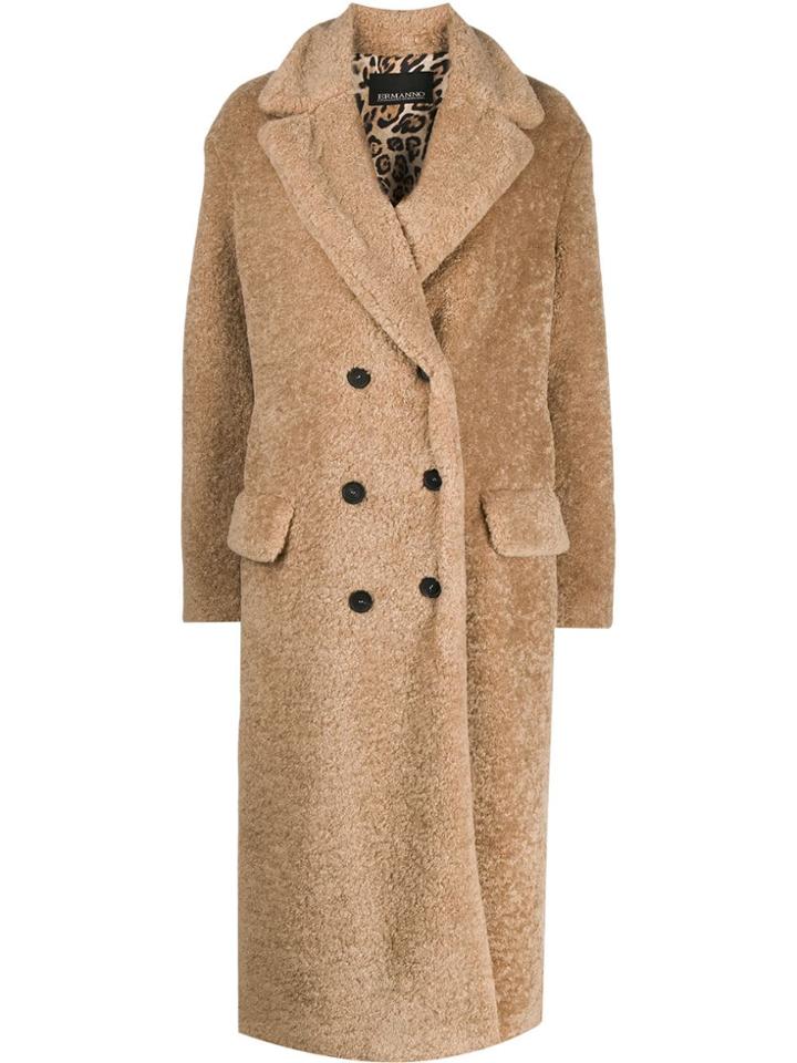 Ermanno Ermanno Long Faux-shearling Coat - Brown