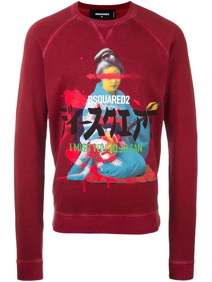 Dsquared2 Geisha Print Sweatshirt, Men's, Size: Large, Red, Cotton