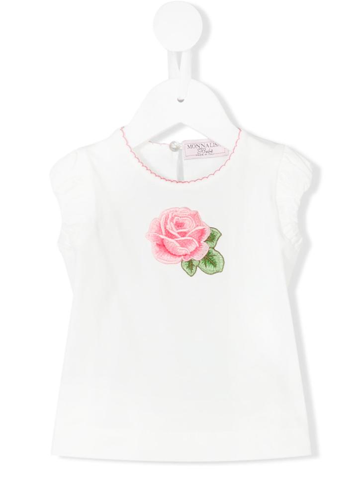 Monnalisa - Rose Appliqué T-shirt - Kids - Cotton/spandex/elastane - 18 Mth, White