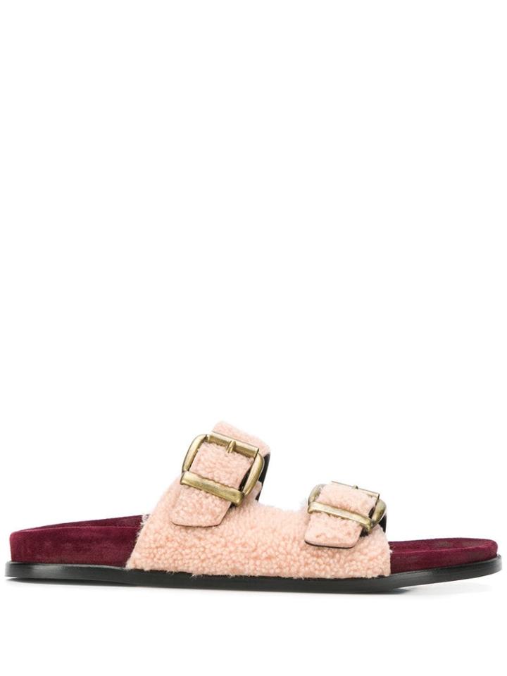 Avec Modération Buckle Strap Slides - Pink