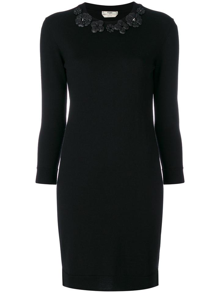 Fendi - Fitted Dress With Floral Appliqués - Women - Leather/wool/pvc - 40, Black, Leather/wool/pvc