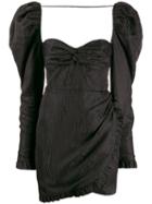 Alessandra Rich Textured Puff Sleeve Mini Dress - Black