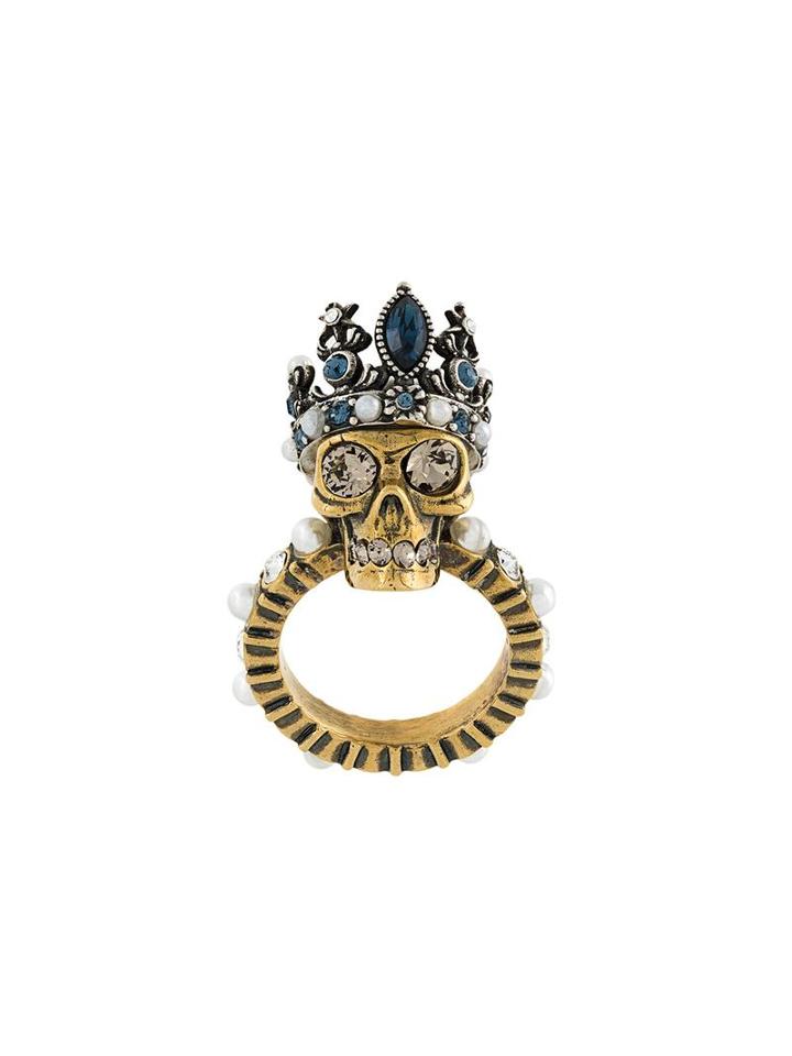 Alexander Mcqueen Queen Skull Ring, Women's, Size: 53.1, Metallic