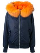Liska - Fur Collar Bomber Jacket - Women - Rabbit Fur/polyester/racoon Fur - M, Blue, Rabbit Fur/polyester/racoon Fur
