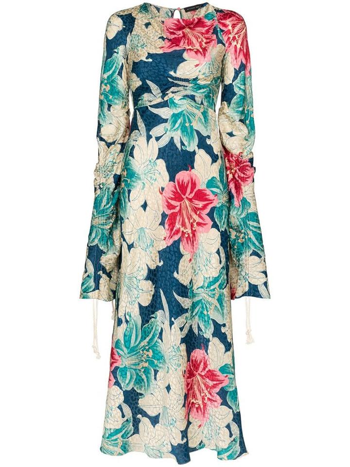 Etro Floral-print Silk-jacquard Dress - Blue