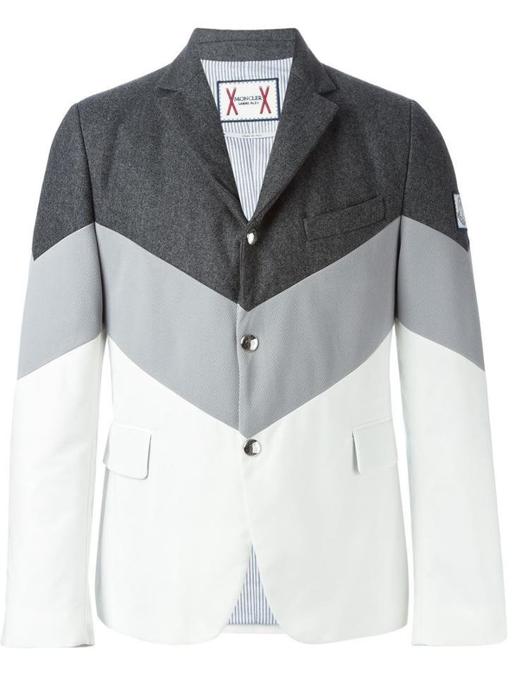 Moncler Gamme Bleu Panelled Blazer, Men's, Size: 2, Grey, Cotton/feather Down/polyamide/virgin Wool