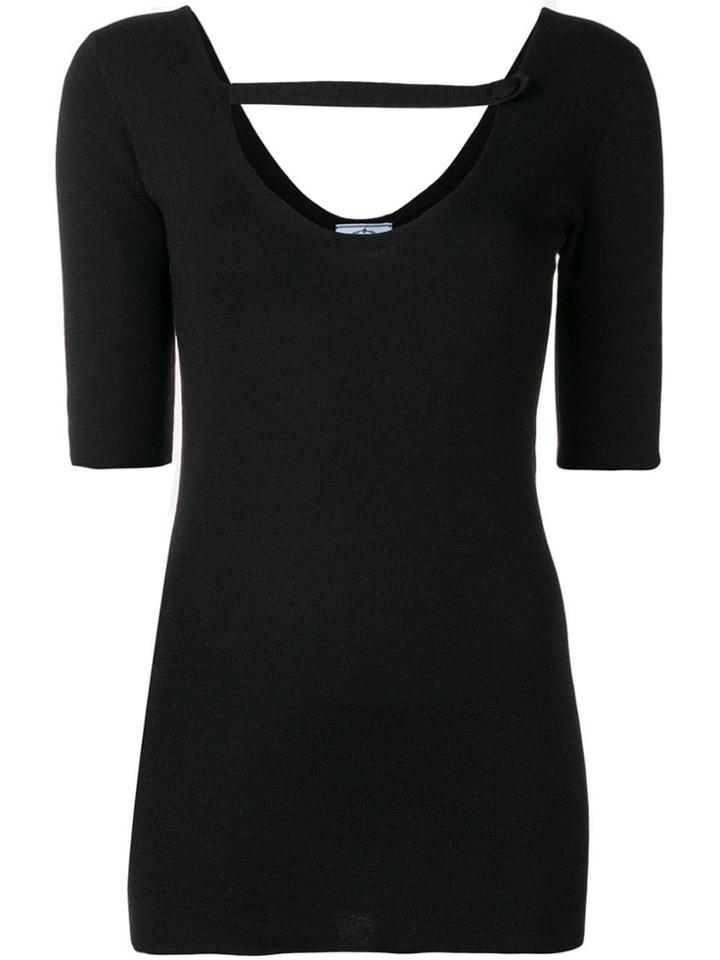Prada Strap Detail Neckline Top - Black