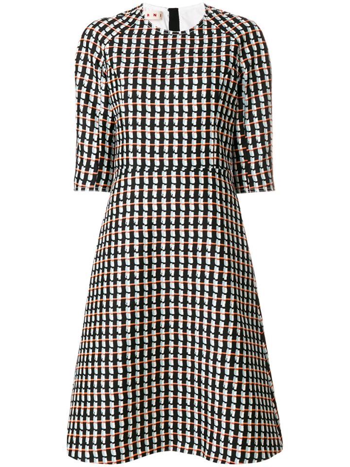 Marni Abstract Check Skater Dress - Black