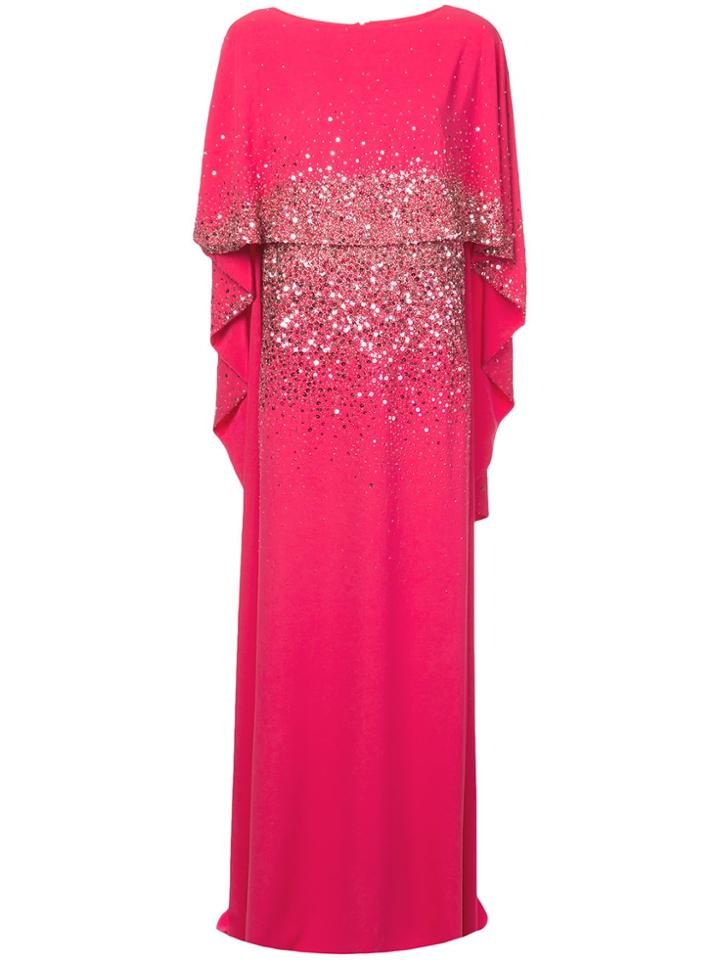 Oscar De La Renta Embroidered Cape Gown - Pink & Purple