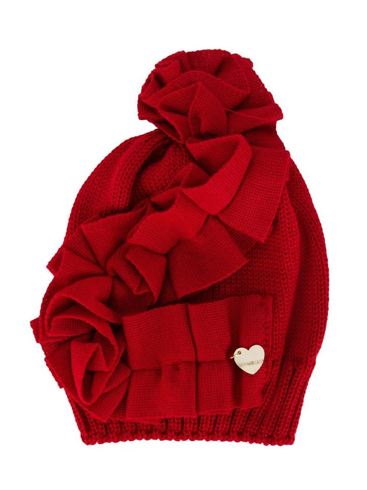 Monnalisa Ruffle Trim Knitted Hat - Red