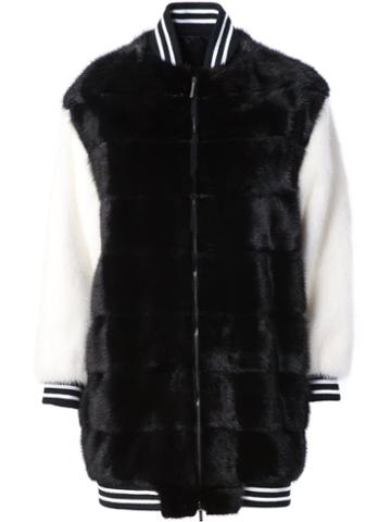 Blancha Long Ribbed Cuff Coat, Women's, Size: 42, Black, Goat Fur/mink Fur/cupro