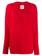 Semicouture Oversized V-neck Jumper - Red