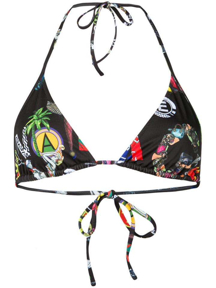 Versus Patchwork Print Bikini Top - Black