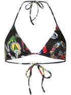 Versus Patchwork Print Bikini Top - Black