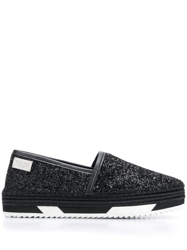 Philipp Plein Glitter Crystal Espadrilles - Black