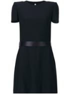 Alexander Mcqueen - Flared Back Belted Dress - Women - Silk/lamb Skin/acetate/viscose - 44, Black, Silk/lamb Skin/acetate/viscose