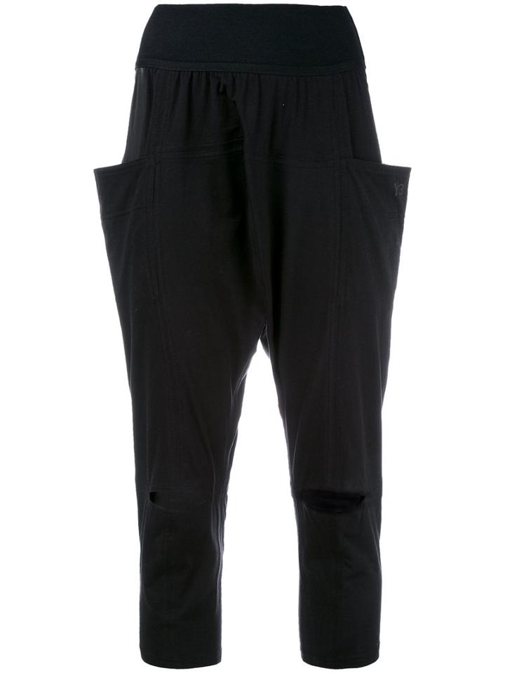 Y-3 Slashed Knee Cropped Trousers, Women's, Size: Small, Black, Cotton/spandex/elastane