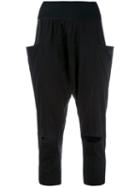 Y-3 Slashed Knee Cropped Trousers, Women's, Size: Small, Black, Cotton/spandex/elastane