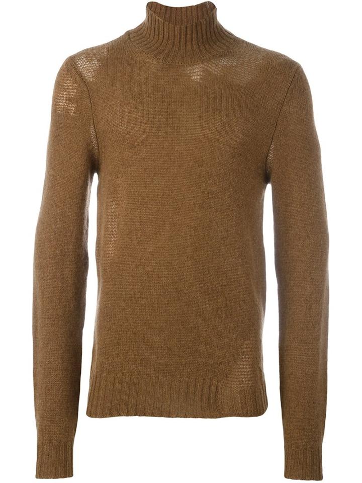 Maison Margiela Distress Knit Sweater, Men's, Size: Large, Brown, Wool