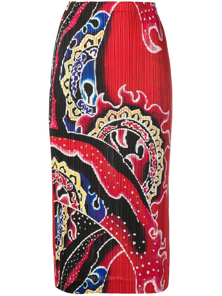 Pleats Please By Issey Miyake Printed Plissé Skirt - Red