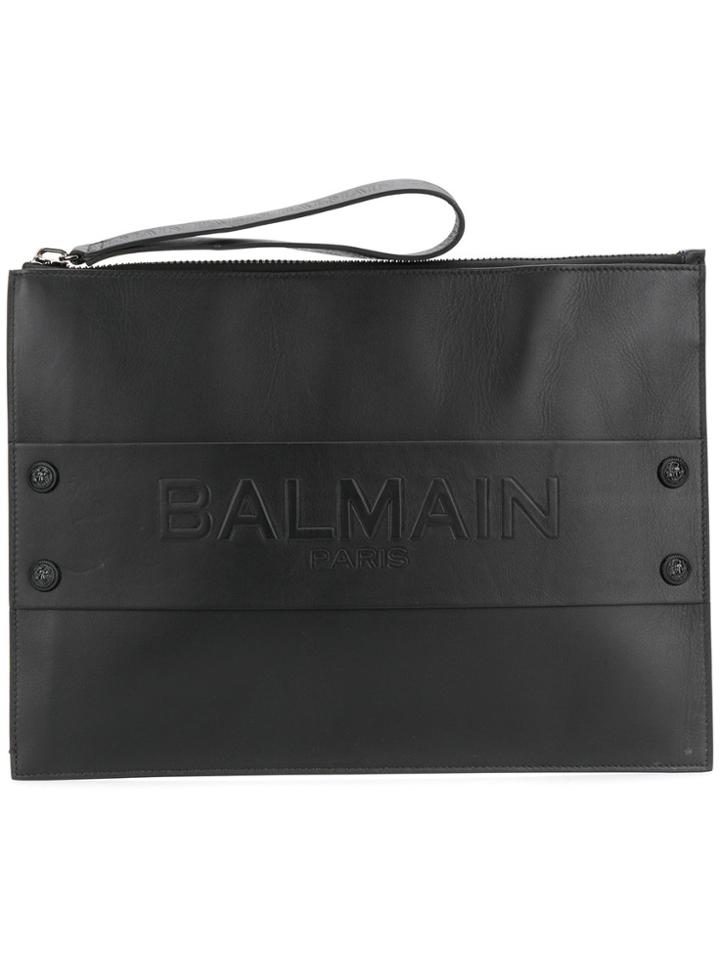 Balmain Embossed Logo Clutch Bag - Black
