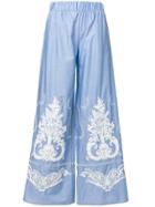 Black Coral Embroidered Detail Trousers - Blue