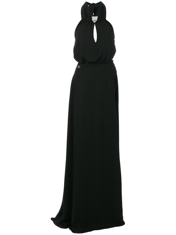 Philipp Plein Embellished Panther Halterneck Dress - Black