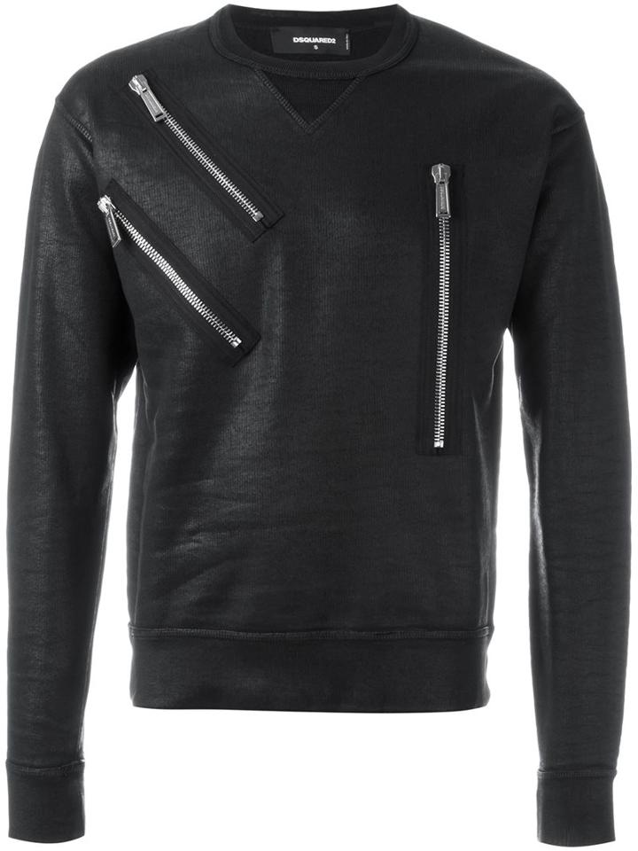 Dsquared2 Varnished Zip Detail Sweatshirt, Men's, Size: Small, Black, Cotton