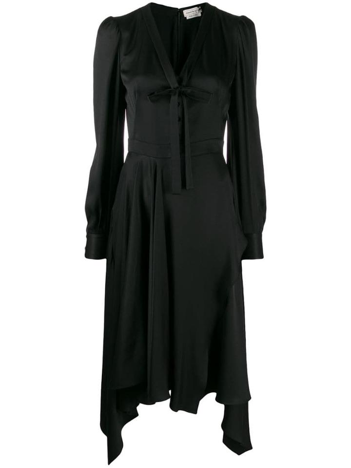 Alexander Mcqueen Pussy-bow Asymmetric Dress - Black