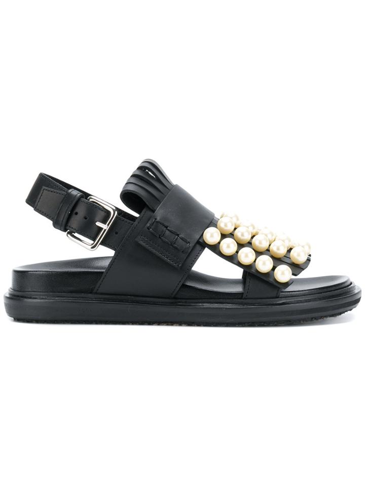 Marni Pearl Studded Fussbett Sandals - Black