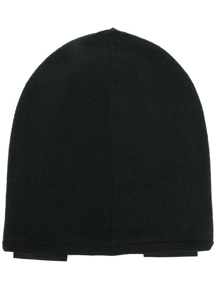 Ilaria Nistri Ribbed Beanie, Black, Leather/cashmere/wool/modal
