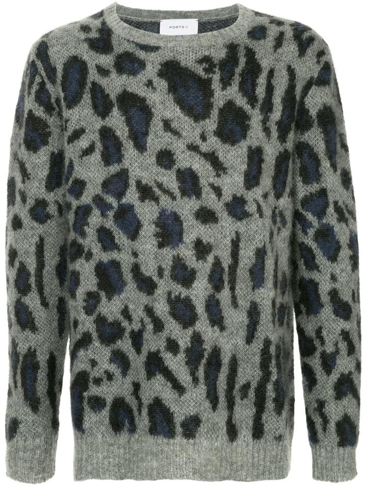 Ports V Leopard Jumper - Grey