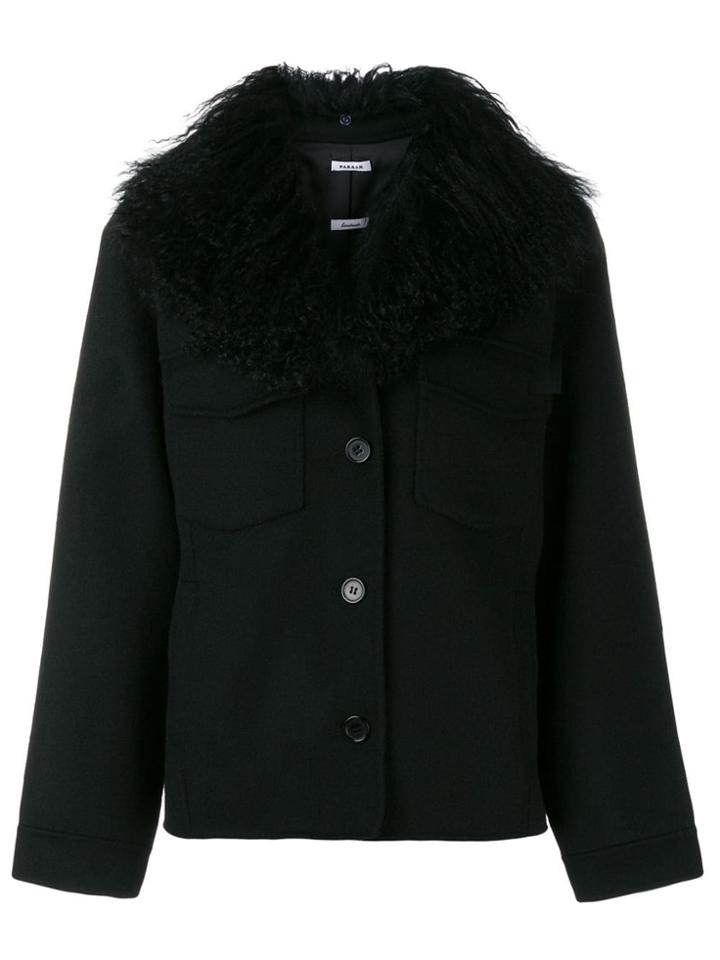 P.a.r.o.s.h. Goat Fur Trim Coat - Black