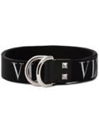 Valentino Logo Embroidered And Studded Belt - Black