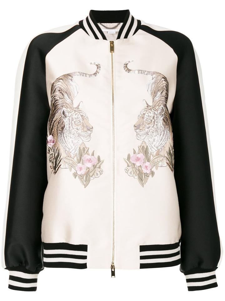 Stella Mccartney - Lorinda Tiger-embroidered Jacket - Women - Silk/cotton/polyester/viscose - 38, Nude/neutrals, Silk/cotton/polyester/viscose