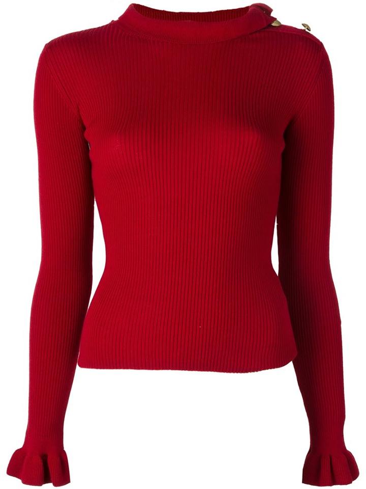 Red Valentino Side Opening Ribbed Sweater, Women's, Size: Xs, Virgin Wool