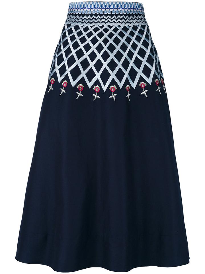 Temperley London - 'poppy Field' Midi Skirt - Women - Cotton - 8, Blue, Cotton