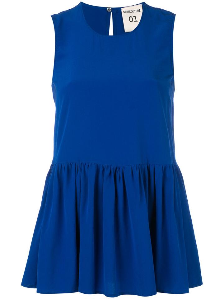 Erika Cavallini Ruffle Hem Sleeveless Blouse, Women's, Size: 40, Blue, Silk