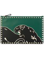 Valentino - Rockstud Panther Pouch - Women - Calf Leather - One Size, Green, Calf Leather