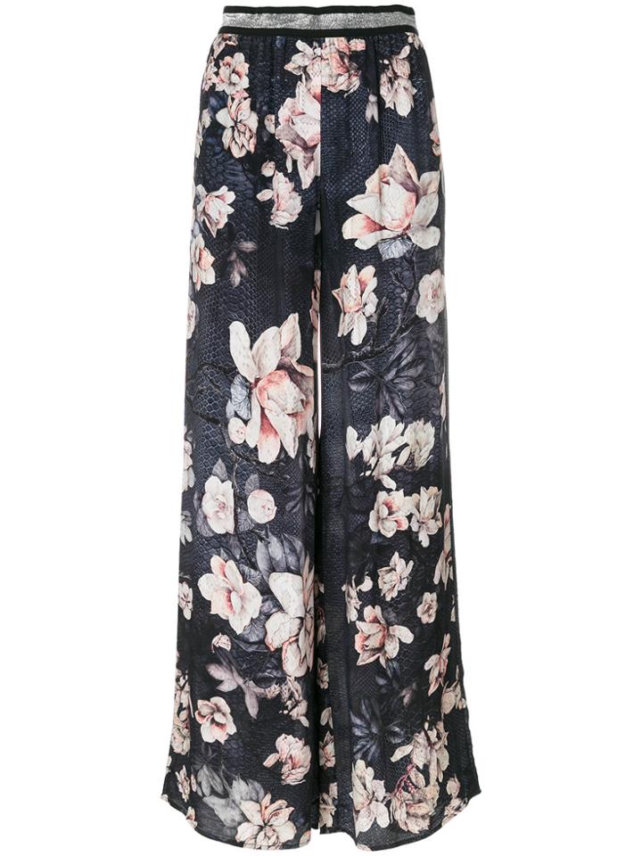 Just Cavalli Rose Print Trousers - Blue