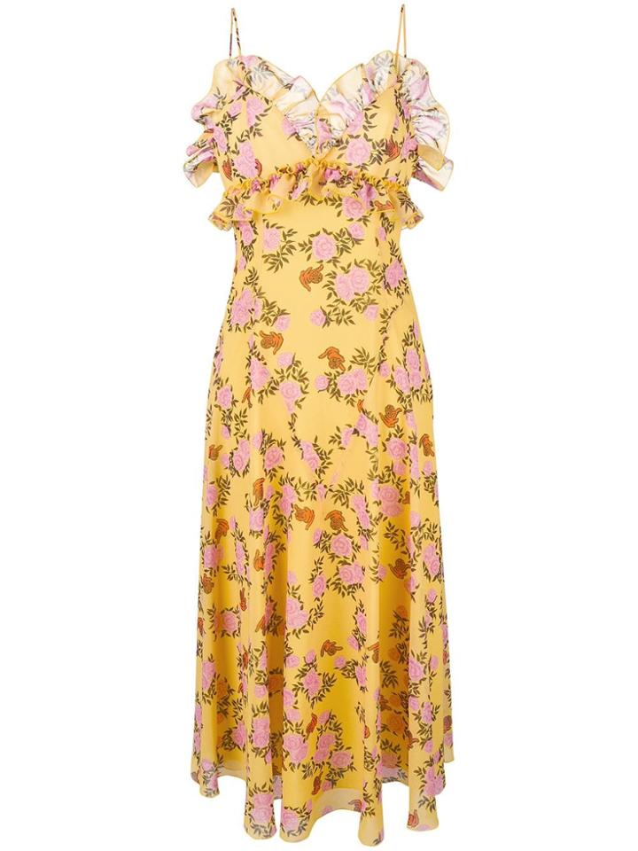 Giamba Floral Print Midi Dress - Yellow
