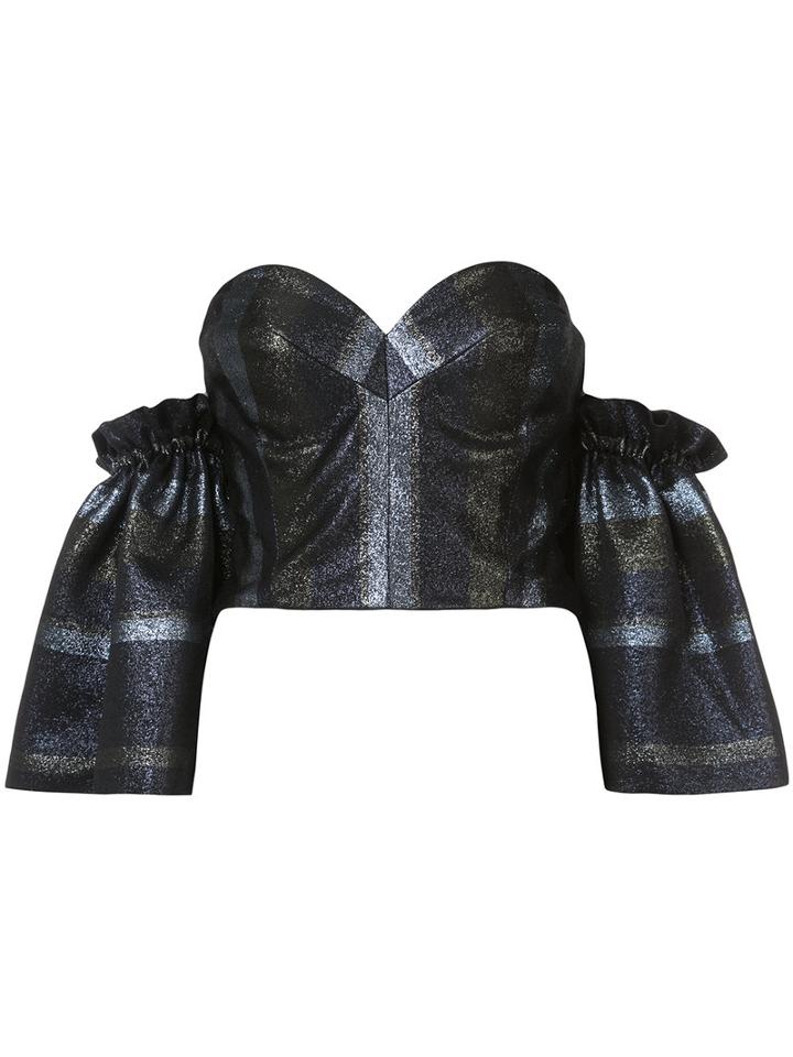 Christian Siriano - Lurex Sweetheart Neckline Top - Women - Silk/cotton/acrylic/metallic Fibre - 4, Black, Silk/cotton/acrylic/metallic Fibre