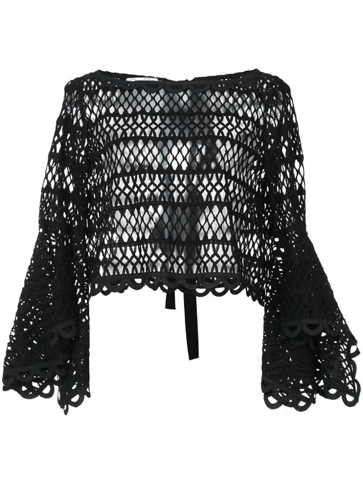 Oscar De La Renta Perforated Bell Sleeve Blouse - Black