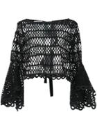 Oscar De La Renta Perforated Bell Sleeve Blouse - Black