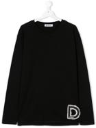 Dondup Kids Teen Logo Patch Long Sleeve T-shirt - Black