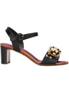 Dolce & Gabbana Embellished Sandals, Women's, Size: 37, Black, Calf Leather/leather/silk