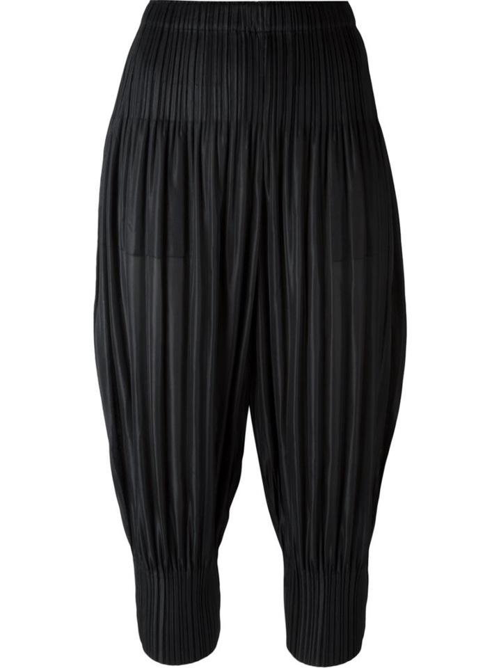 Pleats Please By Issey Miyake Cropped Pleated Trousers, Women's, Size: 2, Black, Polyester